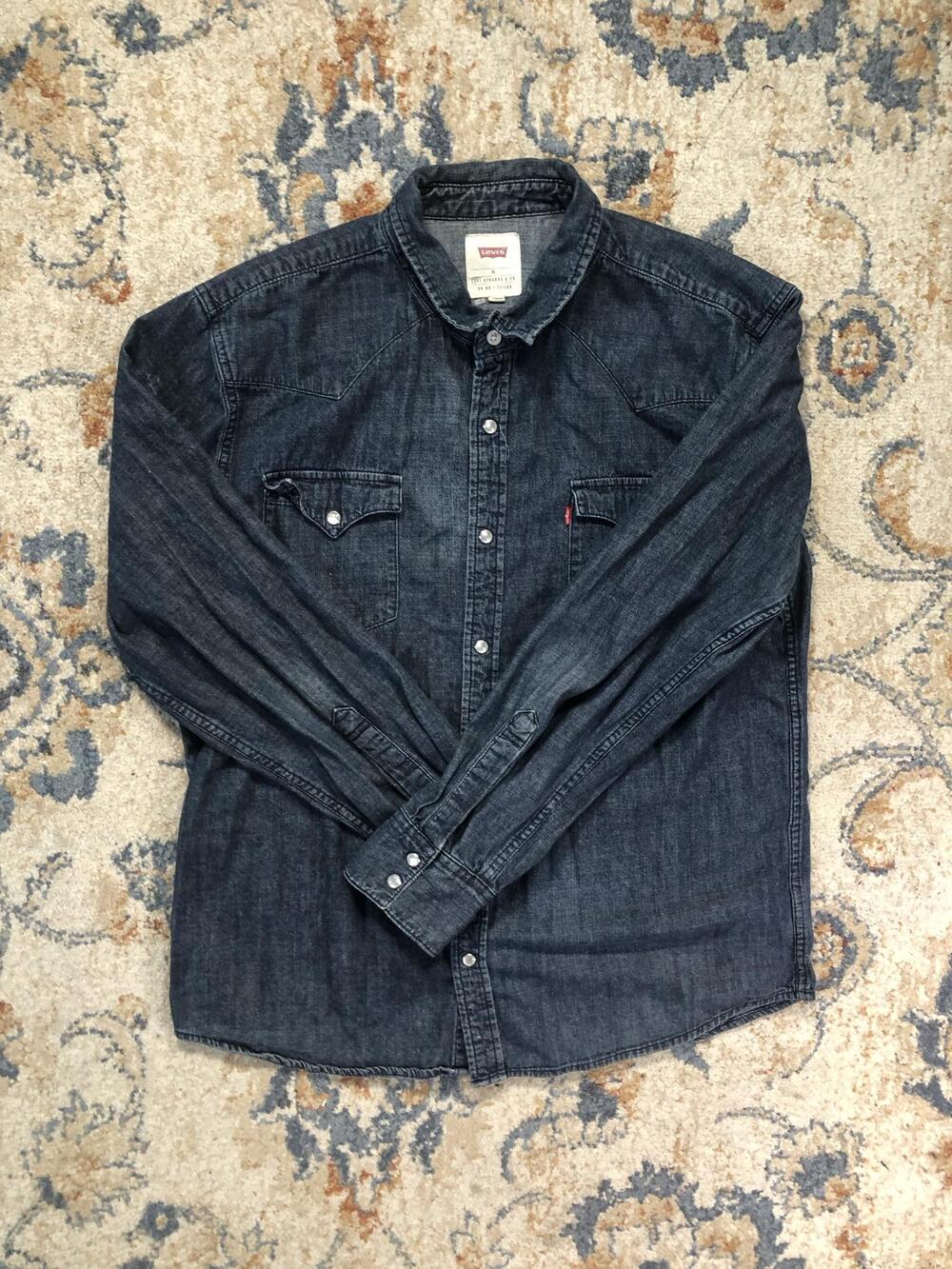 Levi's Shirt Mens XL Blue Denim Long Sleeve Western Pearl Snap Pockets Casual